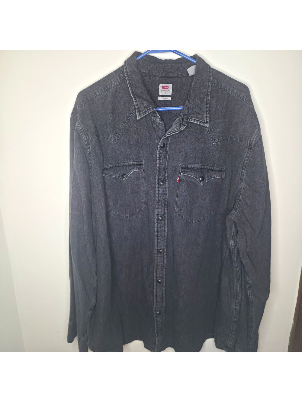 Levi's Men's XXL Black Denim Western Shirt Pearl Snap Standard Fit Red Tab